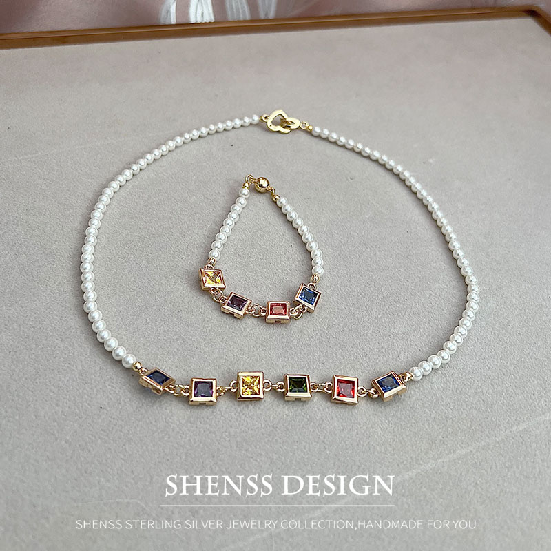 Imitation Pearl Square Zircon  - đánh giá và giá Pearl Necklace Set